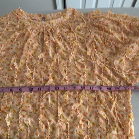 River Island Floral Yellow Blouse - Stylish Fringe, Short Sleeves Size 10US/14UK - Picture 7 of 12
